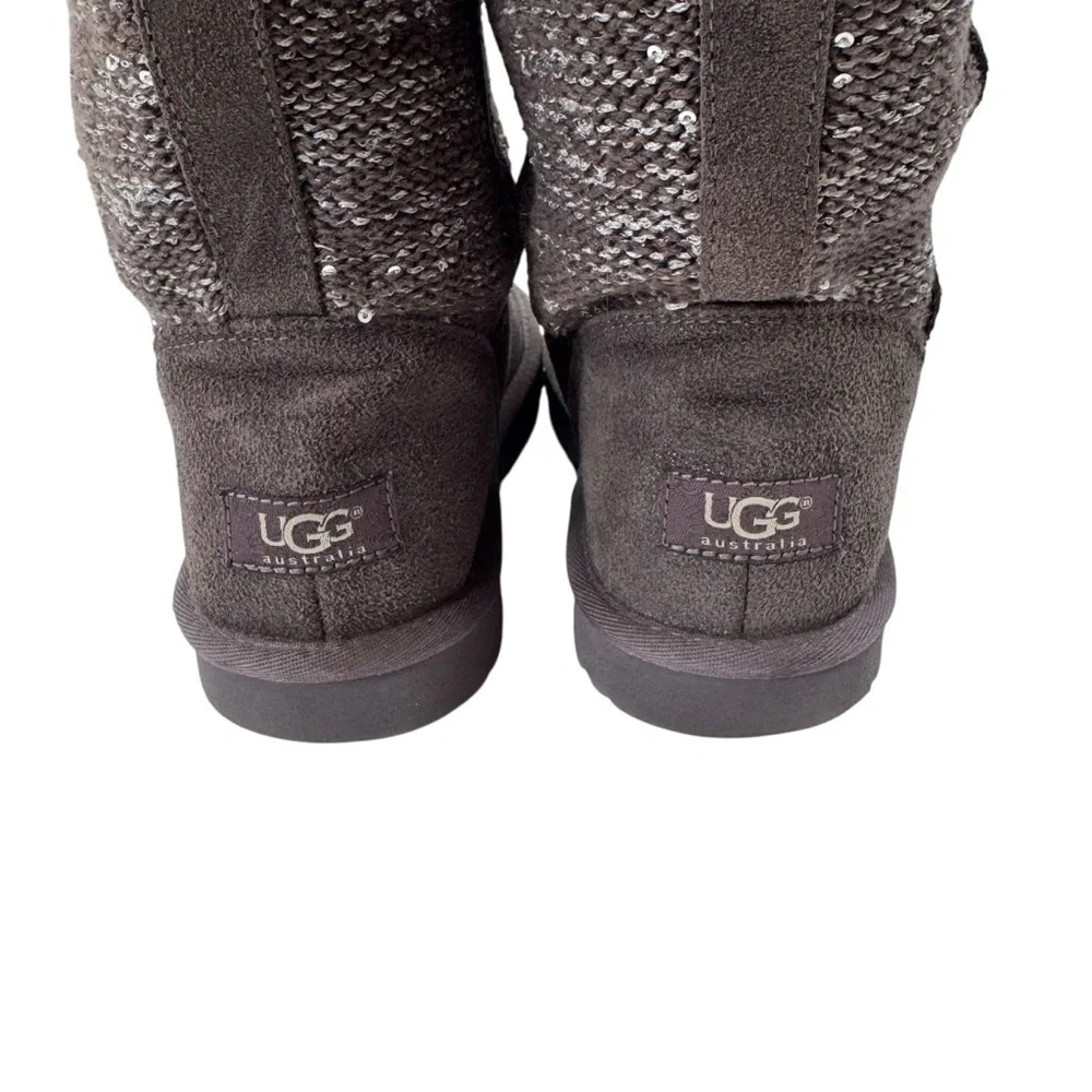 UGG Australia Camaya Leather Suede Sweater Boot Sequins Mid-Calf Gray Size 7